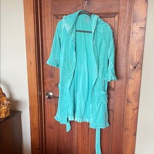 Vintage Angel Victoria Secret Turquoise Hooded Robe with Ruffle Trim